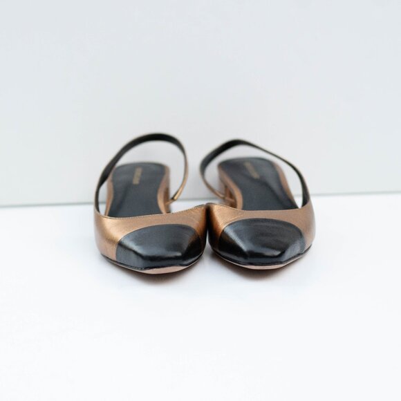 Veronica Beard Cecile Slingback Flats Gold Black Leather Cap Toe 9M Shoes NWOB - Picture 7 of 13